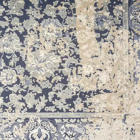 Blue And Beige Floral Square Rug Photo 9