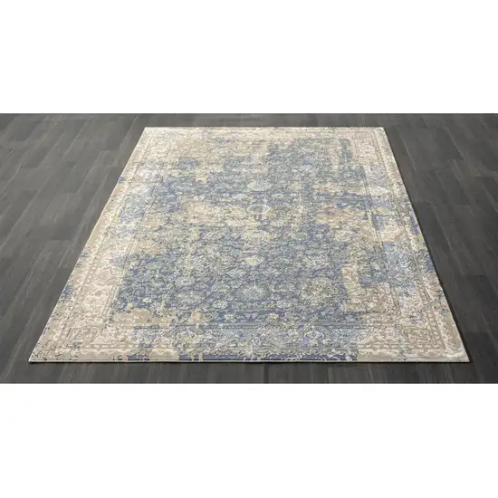 Blue And Beige Floral Square Rug Photo 5