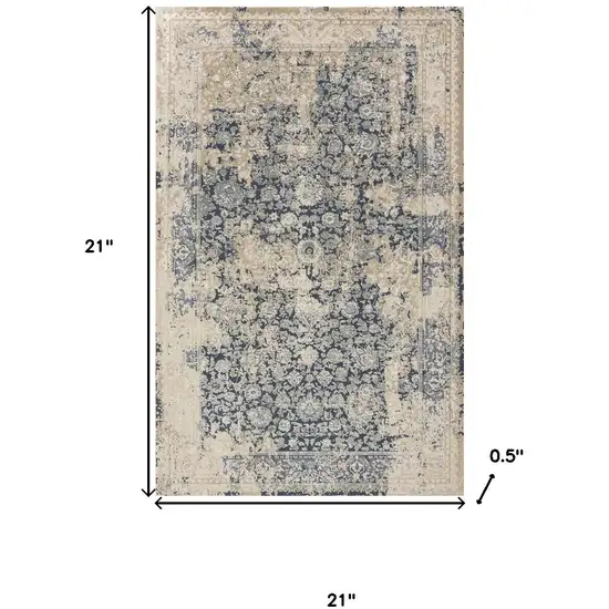 Blue And Beige Floral Square Rug Photo 3