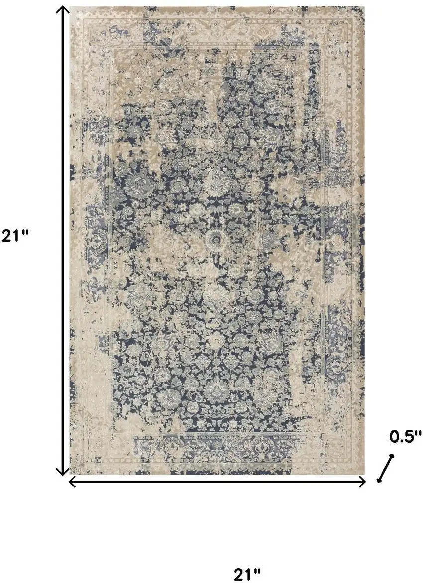 Blue And Beige Floral Square Rug Photo 3