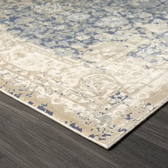 Blue And Beige Floral Square Rug Photo 6