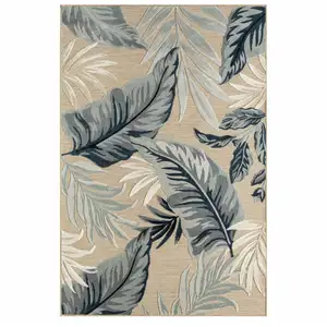 Photo of Blue And Beige Floral Stain Resistant Indoor Outdoor Area Rug