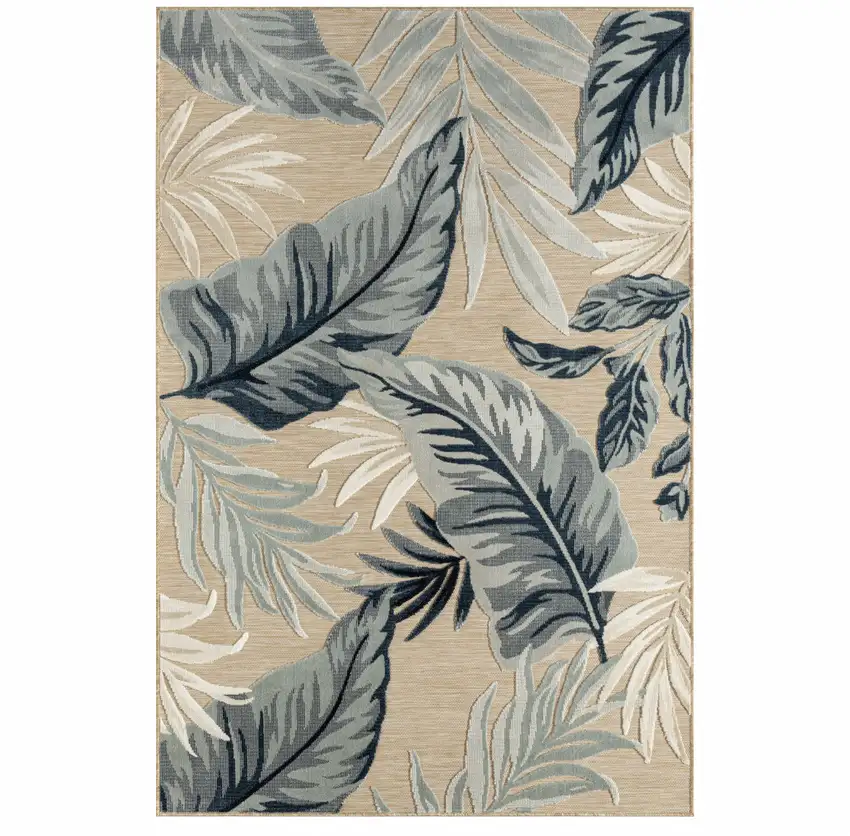 Blue And Beige Floral Stain Resistant Indoor Outdoor Area Rug Photo 2