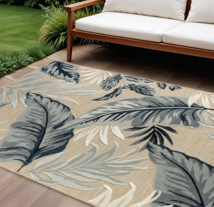 Blue And Beige Indoor Outdoor Area Rug Photo 1