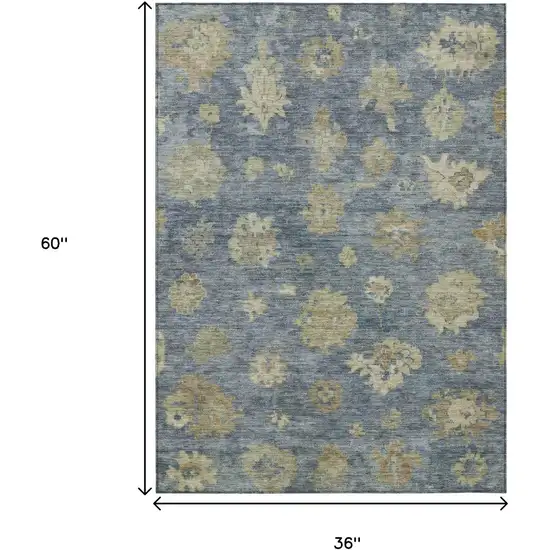 Blue And Beige Floral Washable Indoor Outdoor Area Rug Photo 3