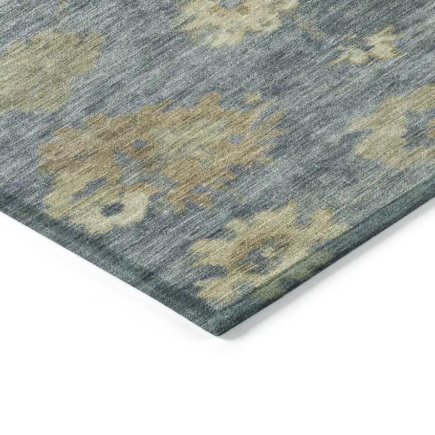 Blue And Beige Floral Washable Indoor Outdoor Area Rug Photo 7