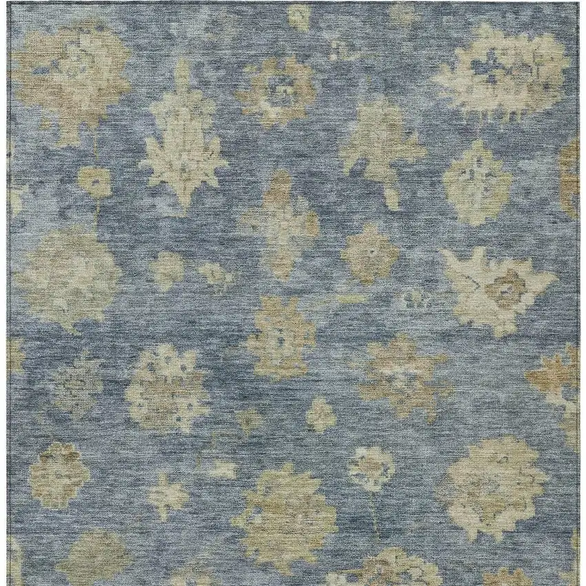 Blue And Beige Floral Washable Indoor Outdoor Area Rug Photo 4