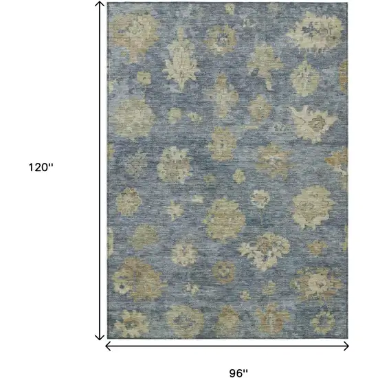 Blue And Beige Floral Washable Indoor Outdoor Area Rug Photo 3
