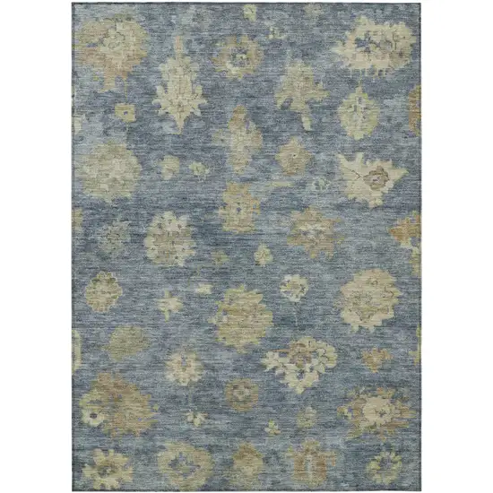 Blue And Beige Floral Washable Indoor Outdoor Area Rug Photo 2