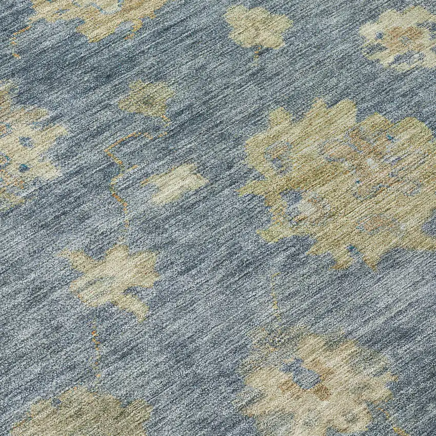 Blue And Beige Floral Washable Indoor Outdoor Area Rug Photo 7