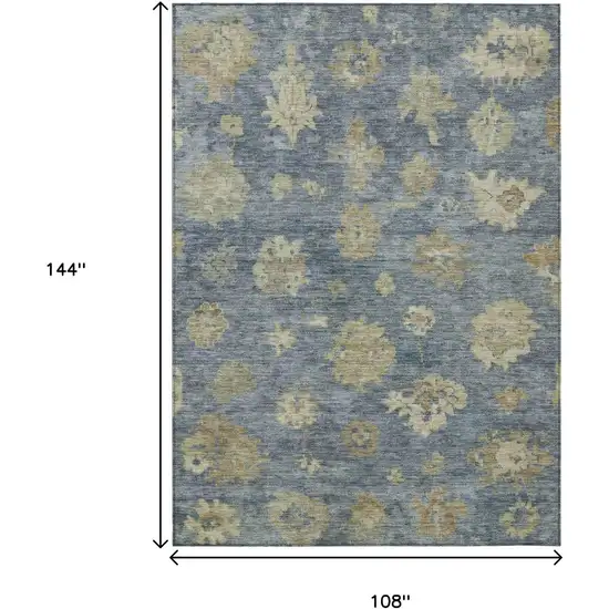 Blue And Beige Floral Washable Indoor Outdoor Area Rug Photo 3