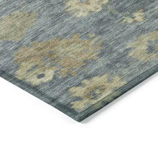 Blue And Beige Floral Washable Indoor Outdoor Area Rug Photo 6