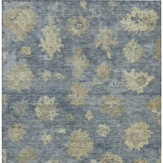 Blue And Beige Floral Washable Indoor Outdoor Area Rug Photo 4