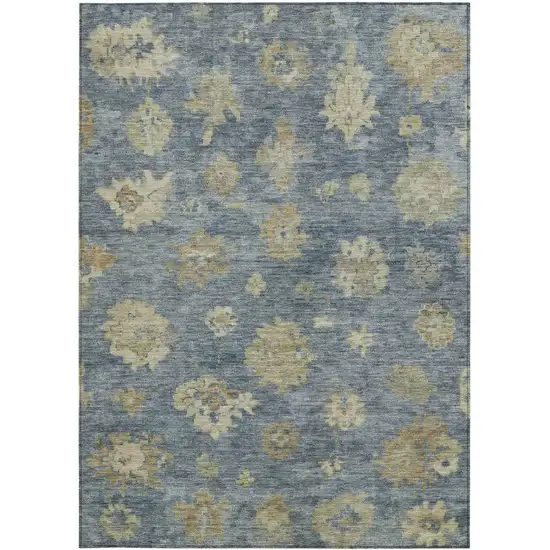 Blue And Beige Floral Washable Indoor Outdoor Area Rug Photo 4