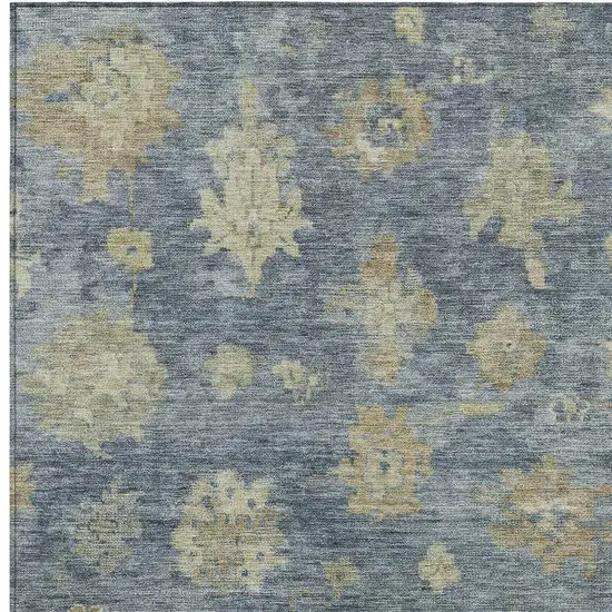 Blue And Beige Floral Washable Indoor Outdoor Area Rug Photo 7