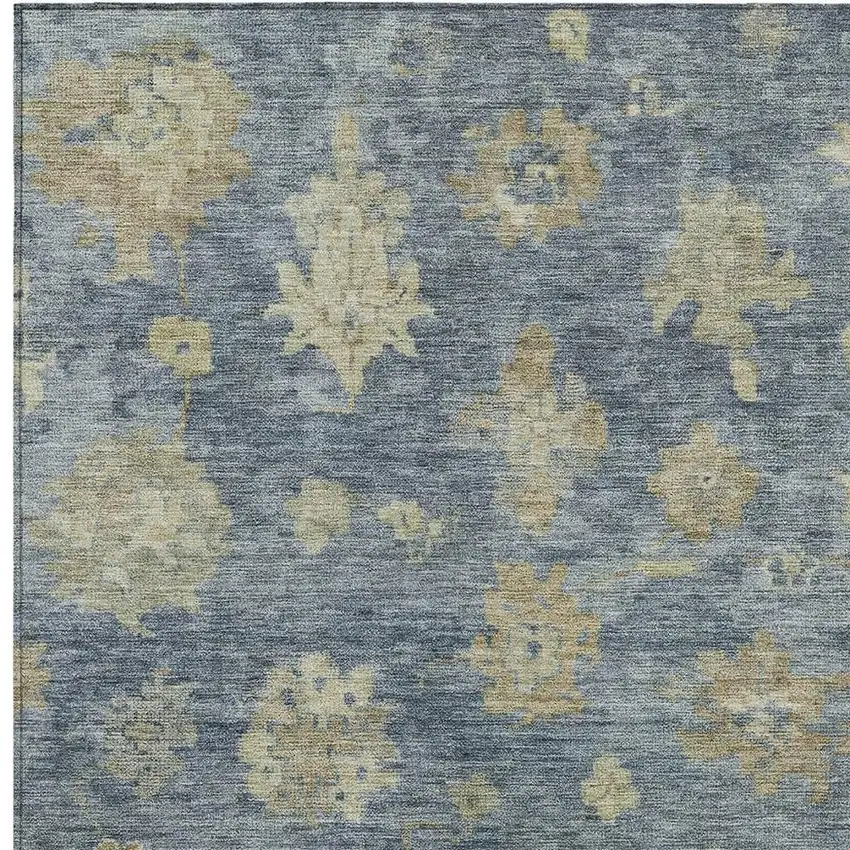 Blue And Beige Floral Washable Indoor Outdoor Area Rug Photo 7