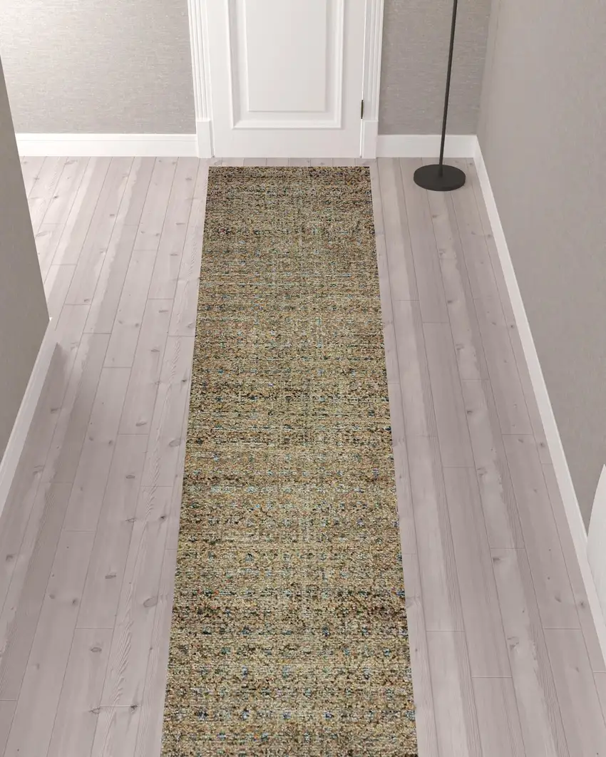 Blue And Beige Geometric Power Loom Runner Rug Photo 2