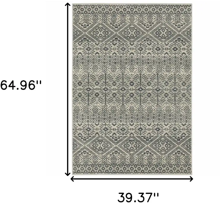 Blue And Beige Geometric Power Loom Stain Resistant Area Rug Photo 10
