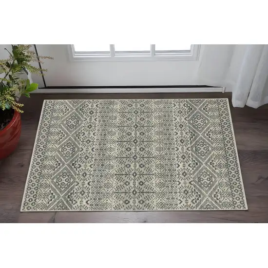 Blue And Beige Geometric Power Loom Stain Resistant Area Rug Photo 1