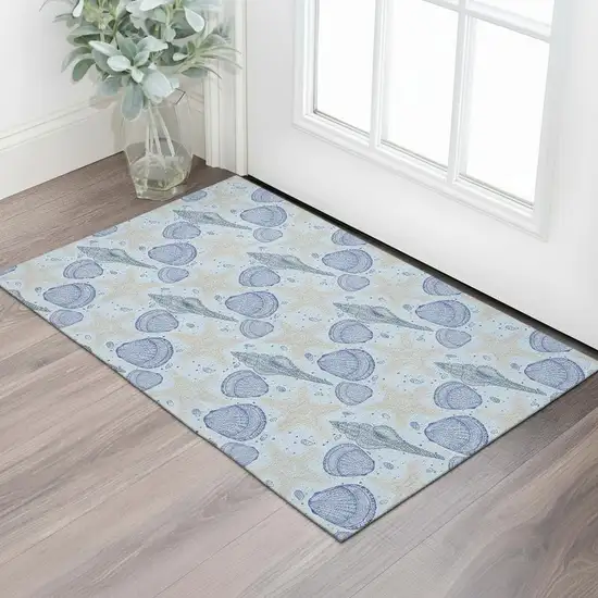 Blue And Beige Geometric Washable Area Rug With UV Protection Photo 1