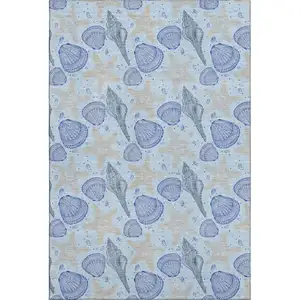 Photo of Blue And Beige Geometric Washable Area Rug With UV Protection