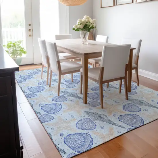 Blue And Beige Geometric Washable Area Rug With UV Protection Photo 6
