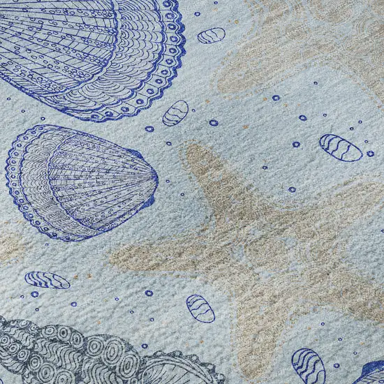 Blue And Beige Geometric Washable Area Rug With UV Protection Photo 9