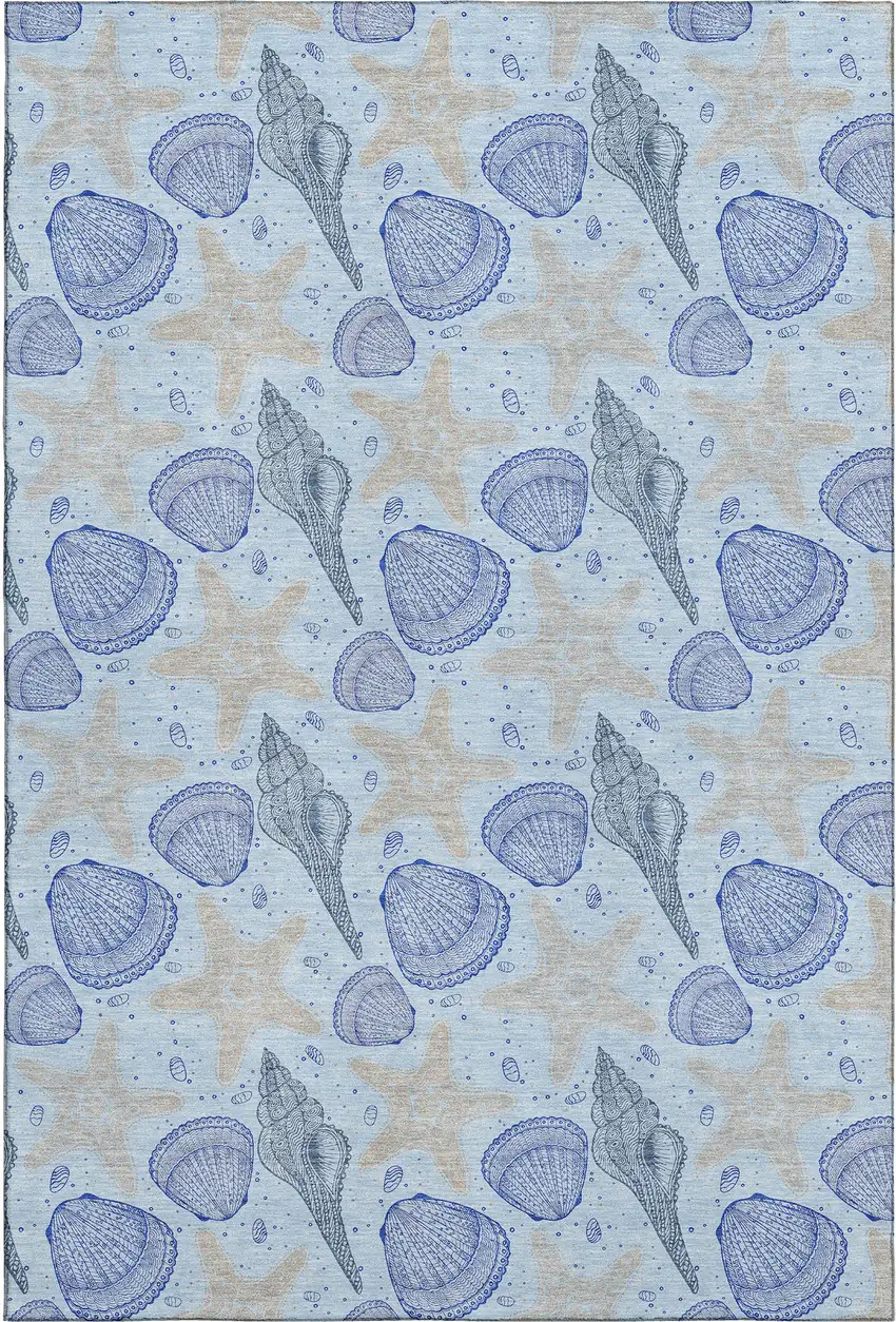 Blue And Beige Geometric Washable Area Rug With UV Protection Photo 1