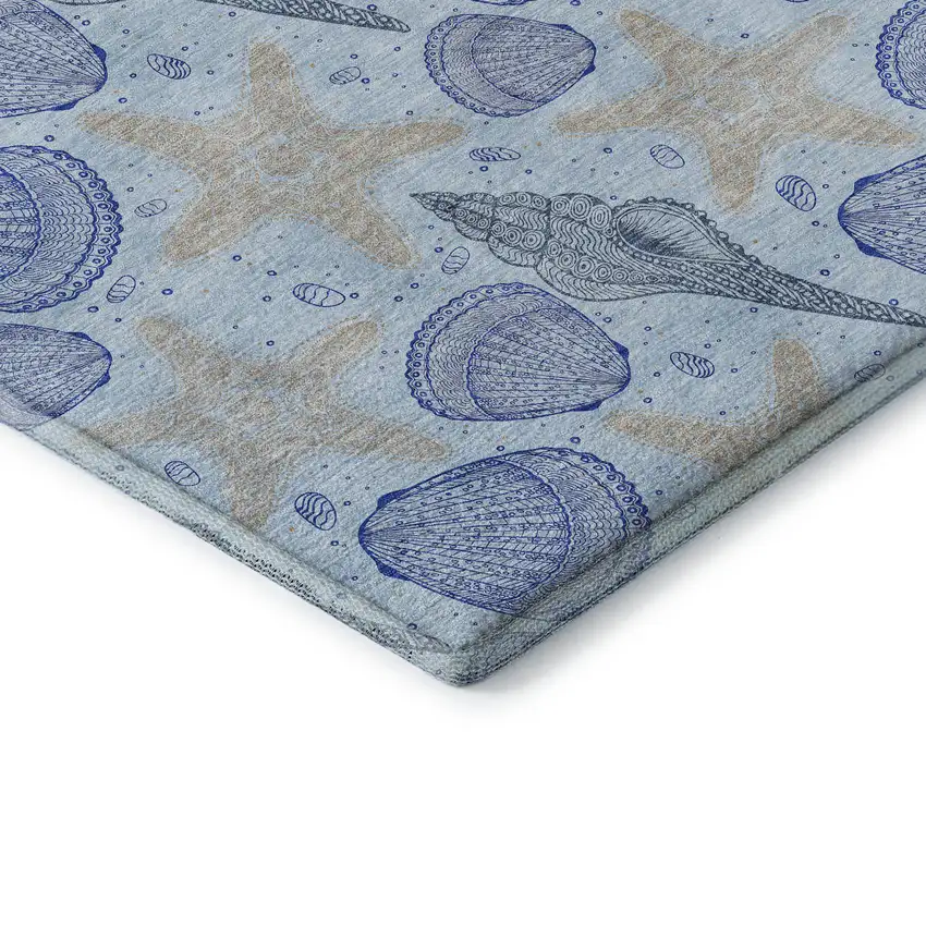 Blue And Beige Geometric Washable Area Rug With UV Protection Photo 8