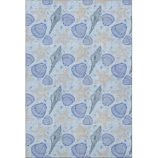 Blue And Beige Geometric Washable Area Rug With UV Protection Photo 4