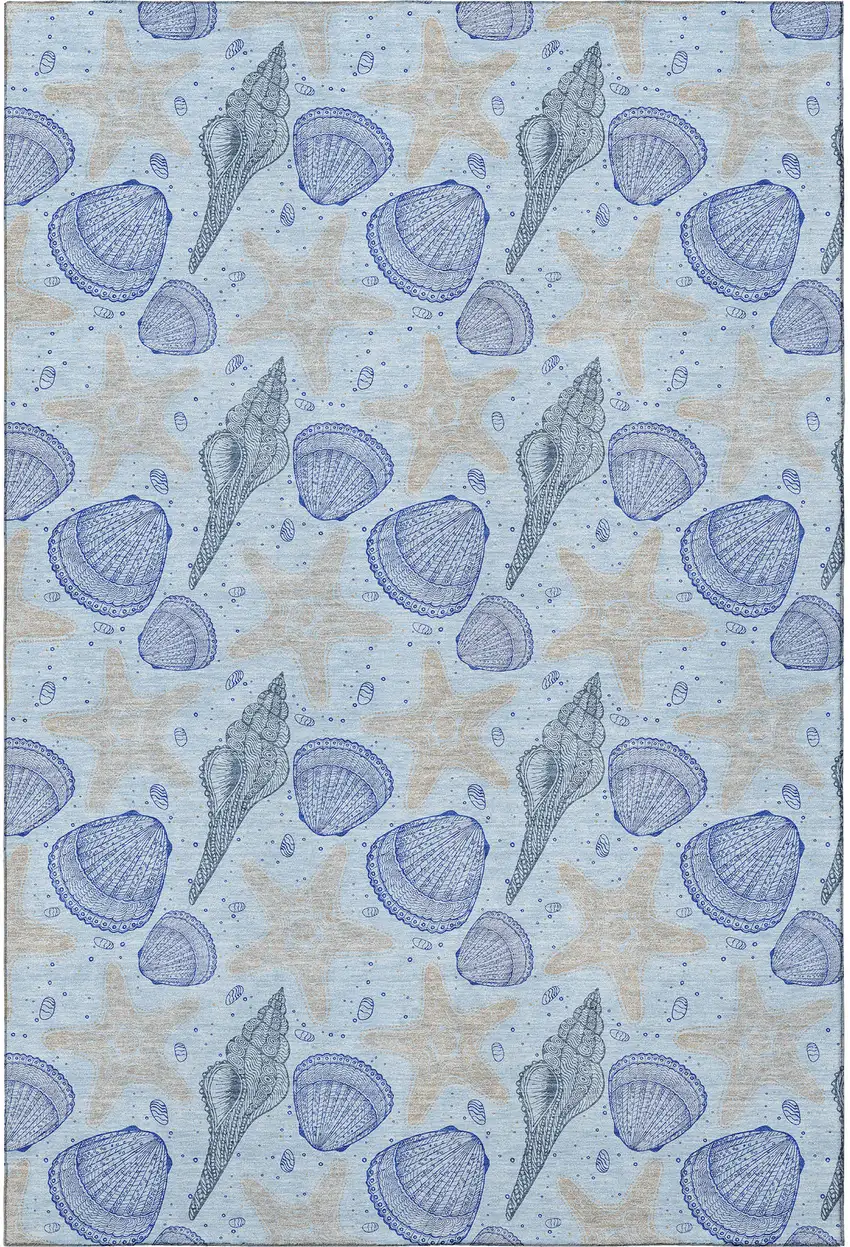 Blue And Beige Geometric Washable Area Rug With UV Protection Photo 4