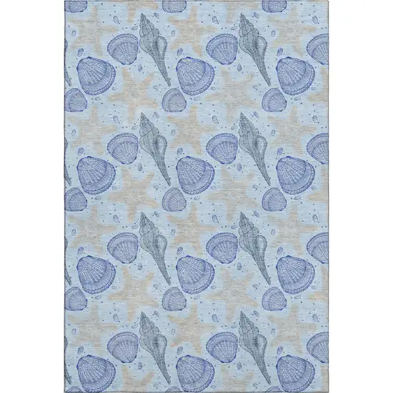 Blue And Beige Geometric Washable Area Rug With UV Protection Photo 1