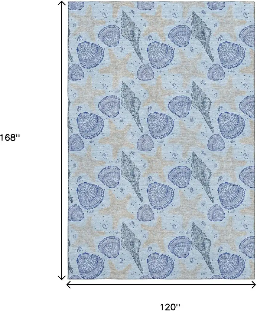 Blue And Beige Geometric Washable Area Rug With UV Protection Photo 3