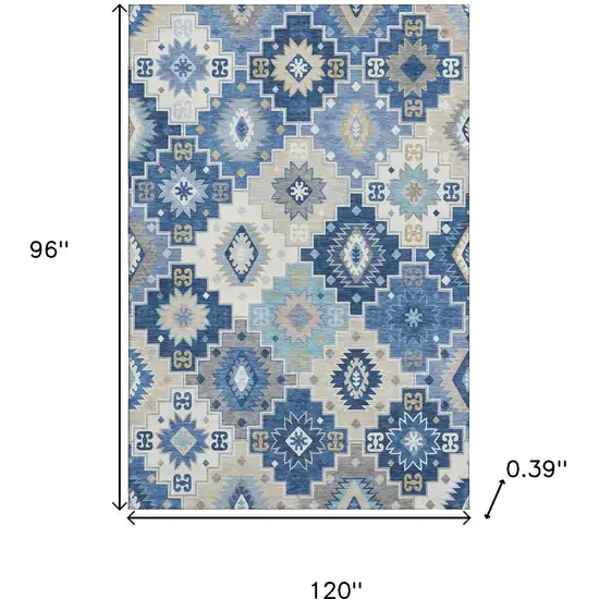 Blue And Beige Geometric Washable Area Rug With UV Protection Photo 9