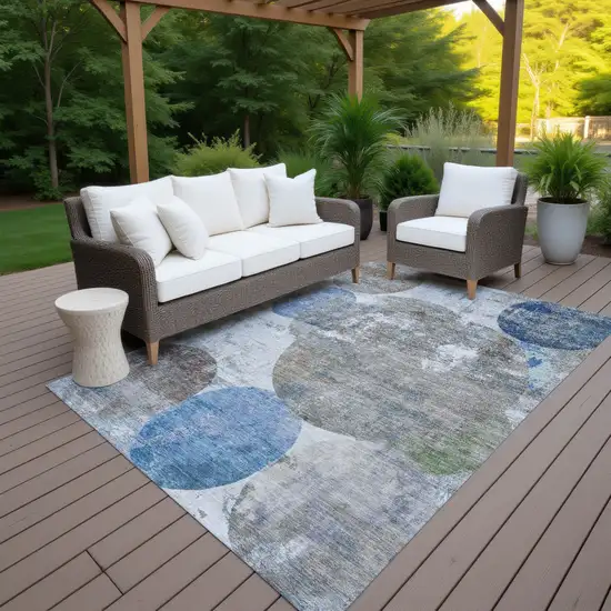 Blue And Beige Geometric Washable Indoor Outdoor Area Rug Photo 7