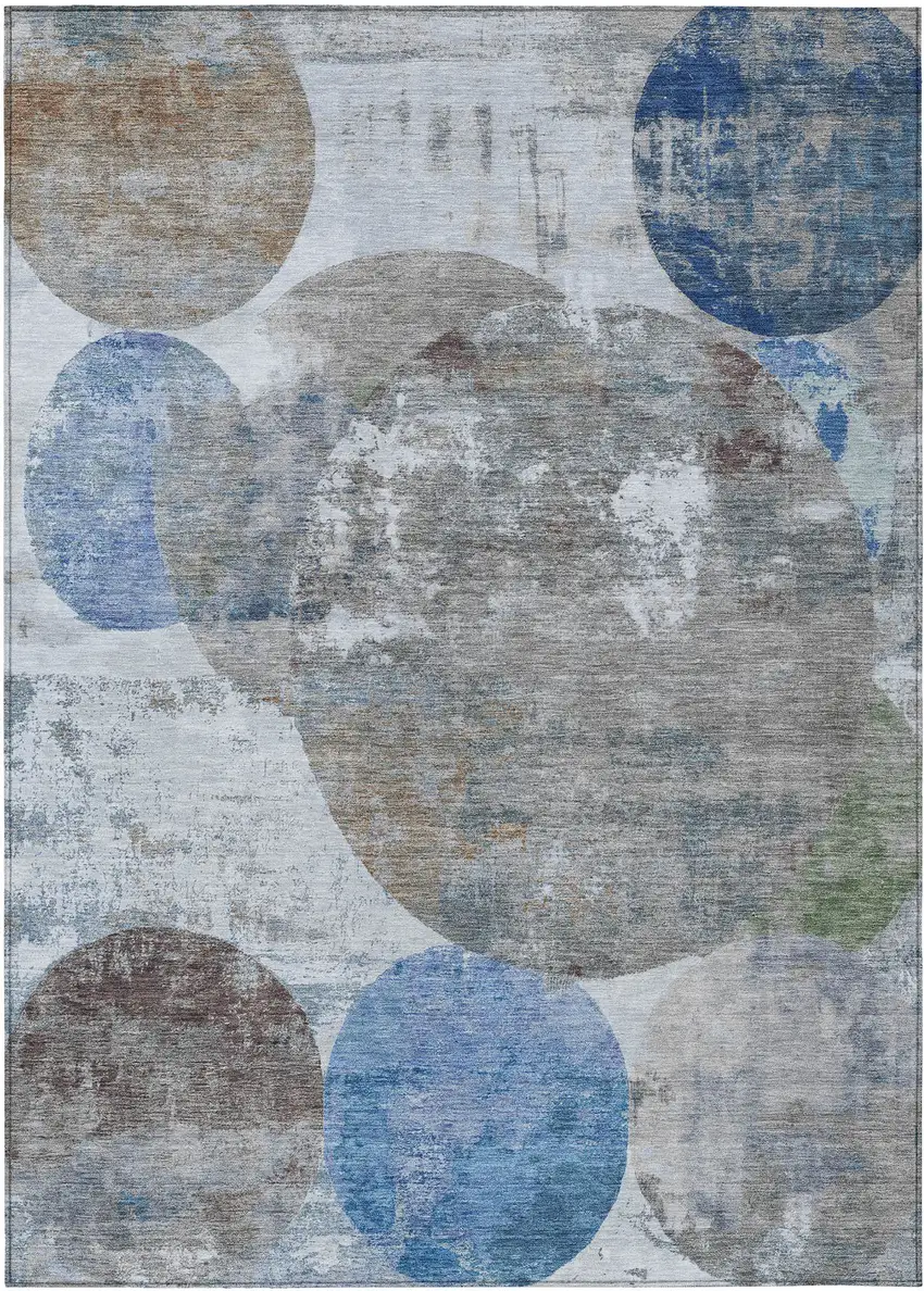 Blue And Beige Geometric Washable Indoor Outdoor Area Rug Photo 9