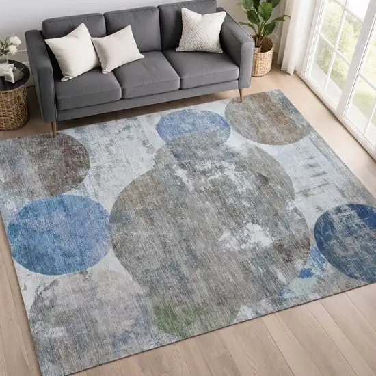 Blue And Beige Geometric Washable Indoor Outdoor Area Rug Photo 3