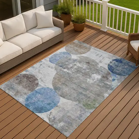 Blue And Beige Geometric Washable Indoor Outdoor Area Rug Photo 2