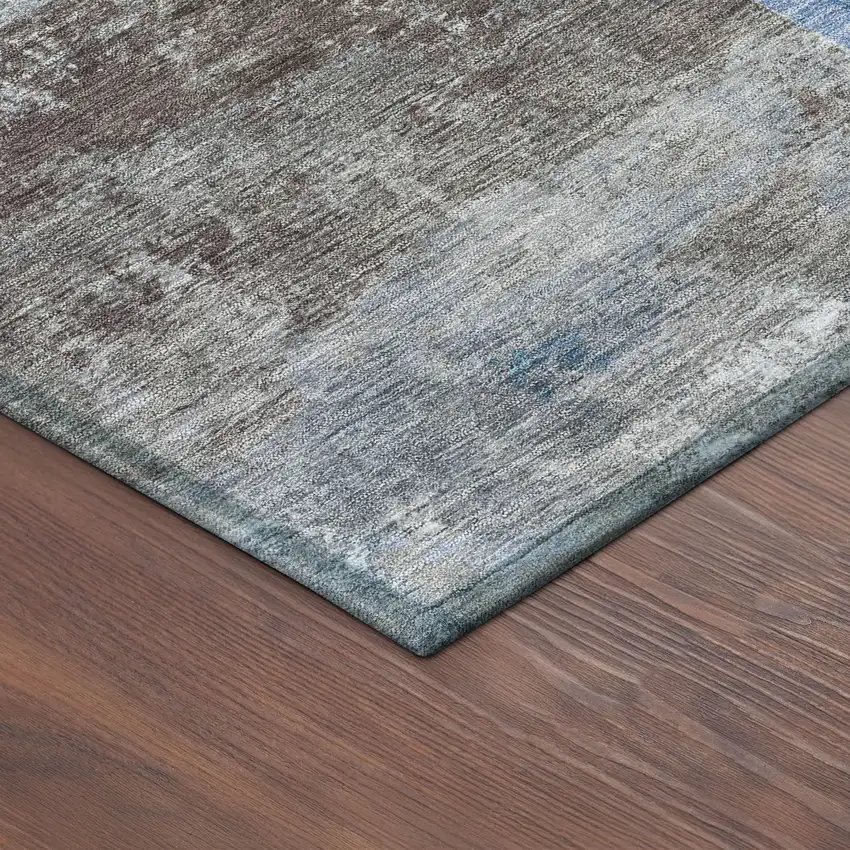 Blue And Beige Geometric Washable Indoor Outdoor Area Rug Photo 9