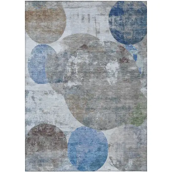 Blue And Beige Geometric Washable Indoor Outdoor Area Rug Photo 8