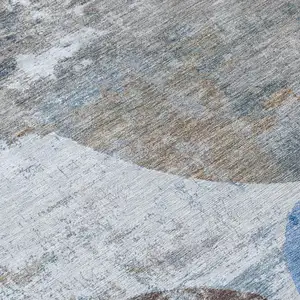 Photo of Blue And Beige Geometric Washable Indoor Outdoor Area Rug