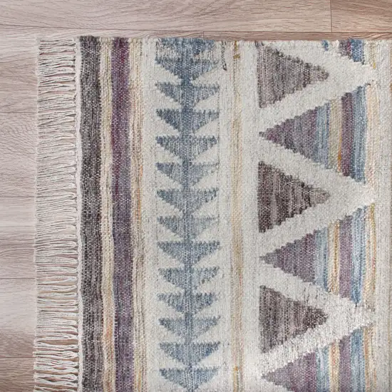 Blue And Beige Jute Geometric Hand Woven Square Rug Photo 9