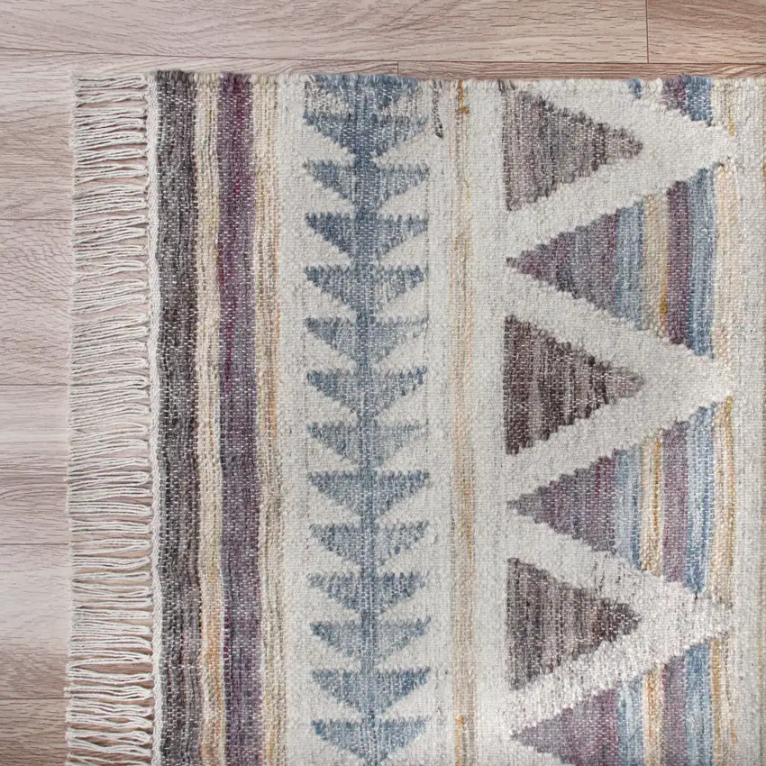 Blue And Beige Jute Geometric Hand Woven Square Rug Photo 9