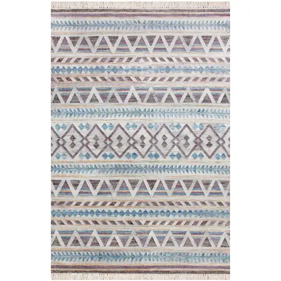 Blue And Beige Jute Geometric Hand Woven Square Rug Photo 2