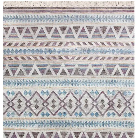 Blue And Beige Jute Geometric Hand Woven Square Rug Photo 5