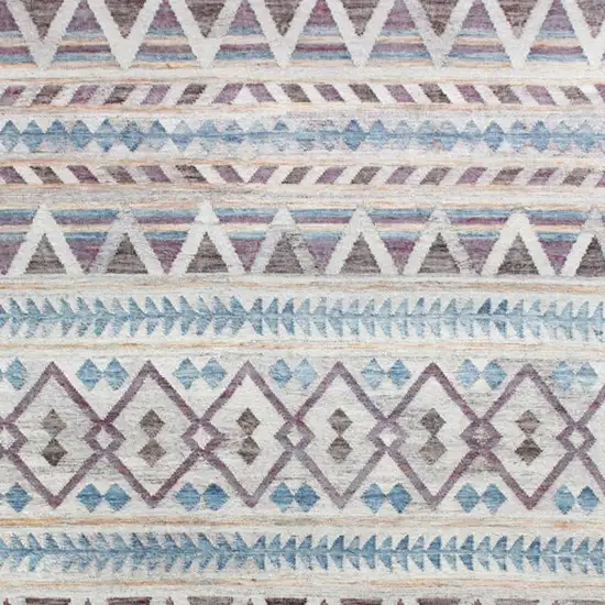 Blue And Beige Jute Geometric Hand Woven Square Rug Photo 4