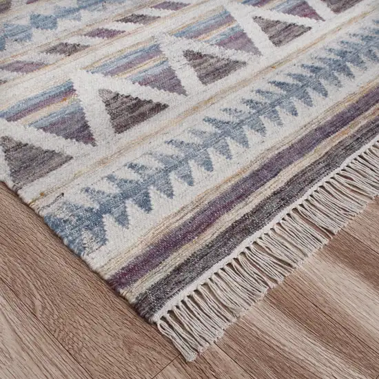 Blue And Beige Jute Geometric Hand Woven Square Rug Photo 7