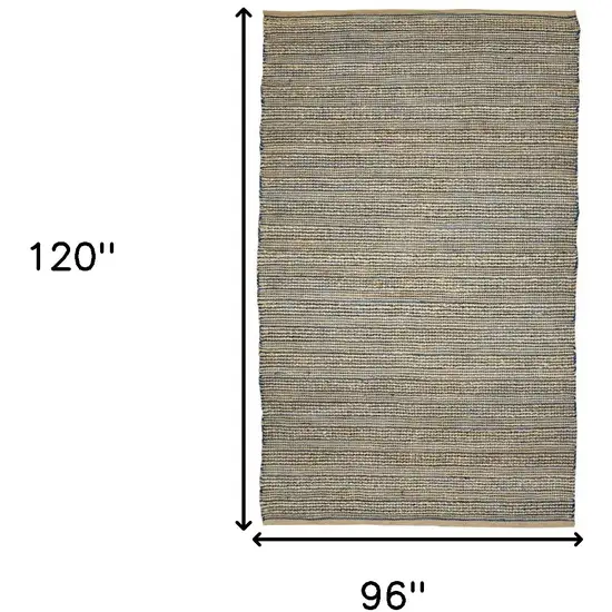 Blue And Beige Jute Striped Flatweave Handmade Area Rug Photo 3