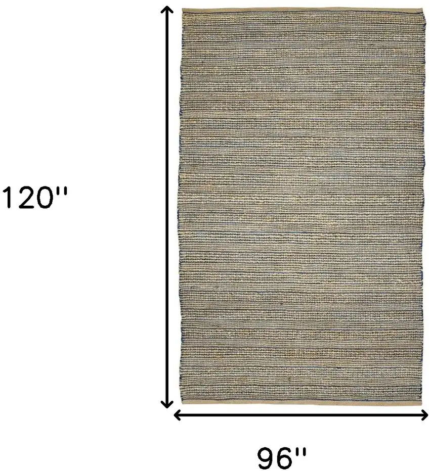 Blue And Beige Jute Striped Flatweave Handmade Area Rug Photo 3