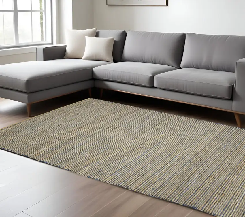 Blue And Beige Jute Striped Flatweave Handmade Area Rug Photo 1